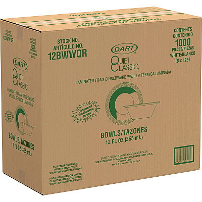 Dart Quiet Classic 12 oz Laminated Foam Bowls (DCC12BWWQR)