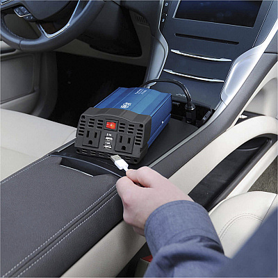 Tripp Lite 375W PowerVerter Ultra-Compact Car Inverter with 2 AC Outlets, 2 USB Charging Ports and Battery Cables (PV375USB)