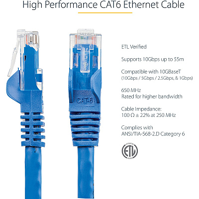 StarTech 4ft Cat6 Ethernet Cable Blue 100w Poe (N6PATCH4BL)