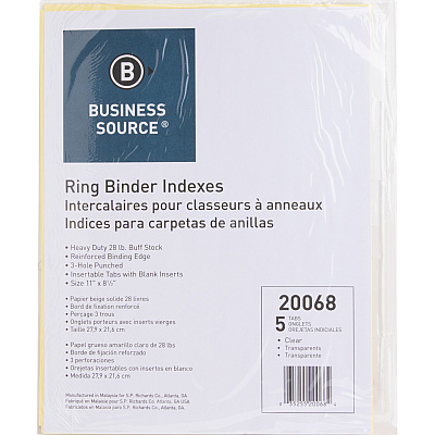 Business Source Buff Stock Ring Binder Indexes (BSN20068BX)