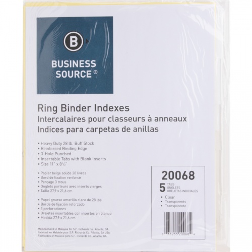 Business Source Buff Stock Ring Binder Indexes (20068BX)