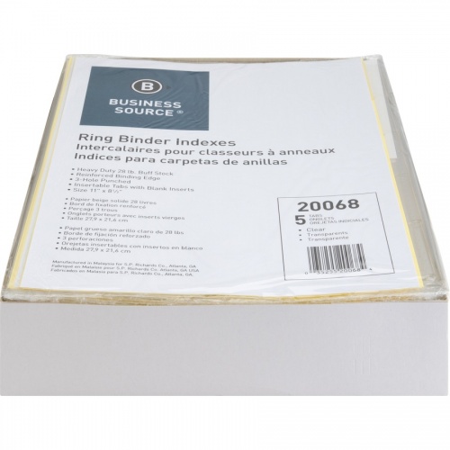 Business Source Buff Stock Ring Binder Indexes (20068BX)