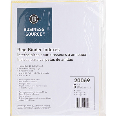 Business Source Buff Stock Ring Binder Indexes (BSN20069BX)