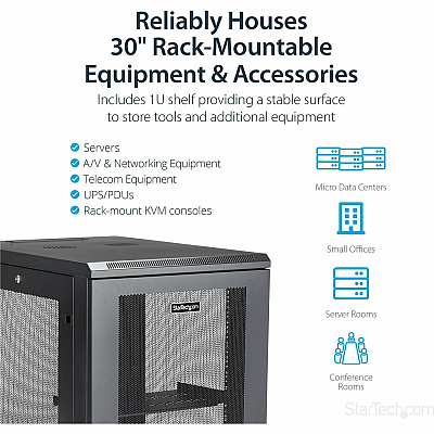 StarTech 18u Server Rack Cabinet 2-30in W/casters (RK1833BKM)