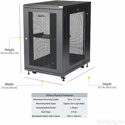StarTech 18u Server Rack Cabinet 2-30in W/casters (RK1833BKM)