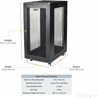 StarTech 24u Server Rack Cabinet 2-30in W/casters (RK2433BKM)