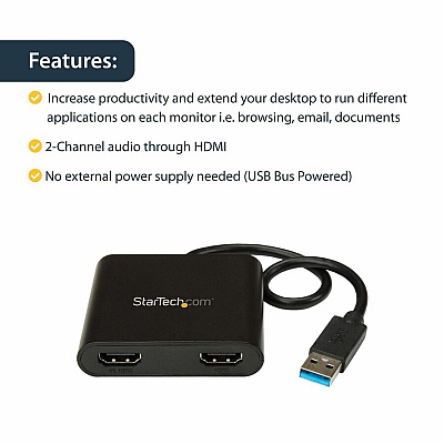 StarTech Usb 3.0 To Dual Hdmi Adapter - Windows (USB32HD2)