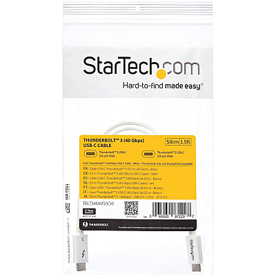 StarTech 0.5m Thunderbolt 3 Cable 40gbps White (TBLT34MM50CW)