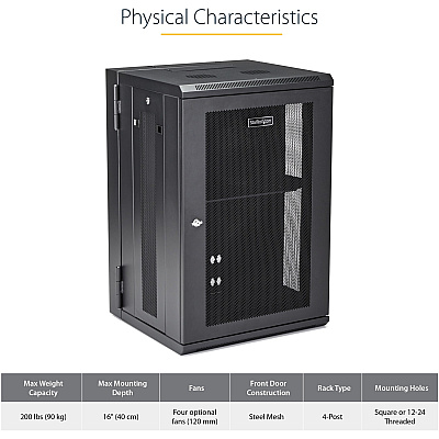 StarTech 18u Wall Mount Network Cabinet 16in Deep (RK1820WALHM)