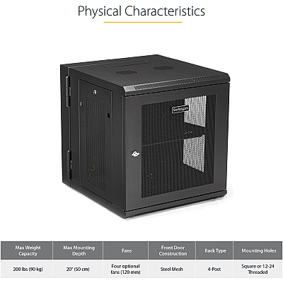 StarTech 12u Wall Mount Network Cabinet 20in Deep (RK1224WALHM)