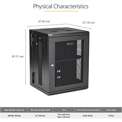 StarTech 15u Wall Mount Network Cabinet 16in Deep (RK1520WALHM)