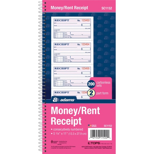 Adams Spiral 2-part Money/Rent Receipt Book (SC1152PK)