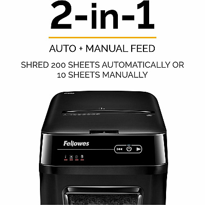 Fellowes AutoMax 200M Micro-Cut Auto Feed 2-in-1 Office Paper Shredder with Auto Feed 200-Sheet Capacity (4656201)