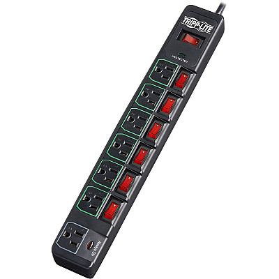 Tripp Lite ECO-Surge 7-Outlet Surge Protector, 6 ft. (1.83 m) Cord, 1080 Joules, 6 Individually Controlled Outlets, Black Housing (TLP76MSGB)