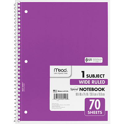 Mead Wide Ruled 1-Subject Notebooks (MEA05510BD)