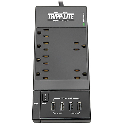 Tripp Lite Protect It! 6-Outlet Surge Protector, 4 USB Ports, 6 ft. Cord, 1080 Joules, Diagnostic LED, Black Housing (TLP66USBR)