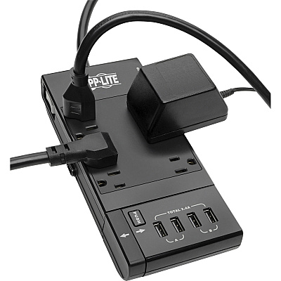 Tripp Lite Protect It! 6-Outlet Surge Protector, 4 USB Ports, 6 ft. Cord, 1080 Joules, Diagnostic LED, Black Housing (TLP66USBR)