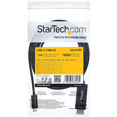 StarTech 2m / 6ft Usb C To Hdmi Cable - Usb 3.1 Type C To Hdmi - 4k At 60hz - Black (CDP2HD2MBNL)