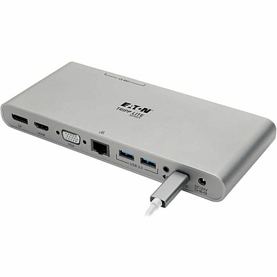 Eaton Tripp Lite Series USB-C Dock, Triple Display - 4K HDMI/DisplayPort, VGA, USB 3.x (5Gbps), USB-A/C Hub Ports, GbE, 100W PD Charging - Thunderbolt 3, Silver (U442DOCK4S)