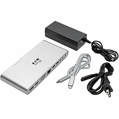 Eaton Tripp Lite Series USB-C Dock, Triple Display - 4K HDMI/DisplayPort, VGA, USB 3.x (5Gbps), USB-A/C Hub Ports, GbE, 100W PD Charging - Thunderbolt 3, Silver (U442DOCK4S)