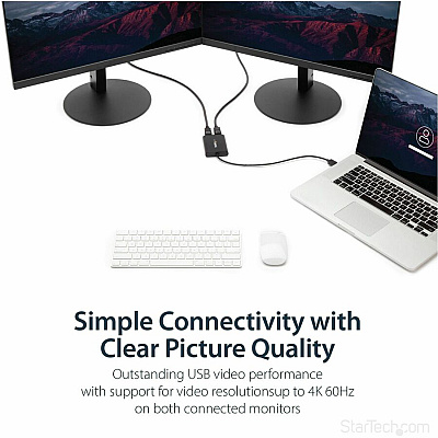 StarTech Usb To Dual Displayport Adapter - 4k 60hz - Usb 3.0 (5gbps) (USB32DP24K60)