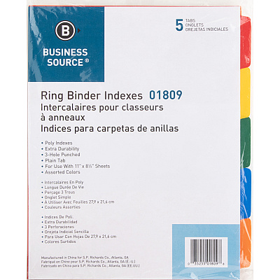 Business Source Plain Tab Color Polyethylene Index Dividers (BSN01809)
