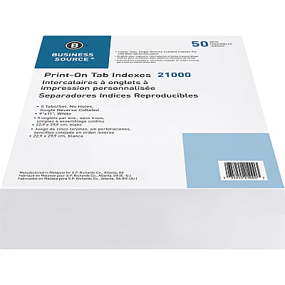 Business Source Tab Printer Economy Index Dividers (BSN21000)
