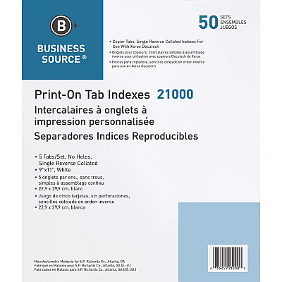 Business Source Tab Printer Economy Index Dividers (BSN21000)
