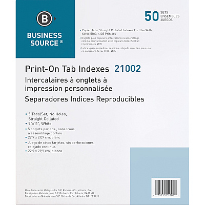 Business Source Straight Collated Print-on Tab Divider (BSN21002)