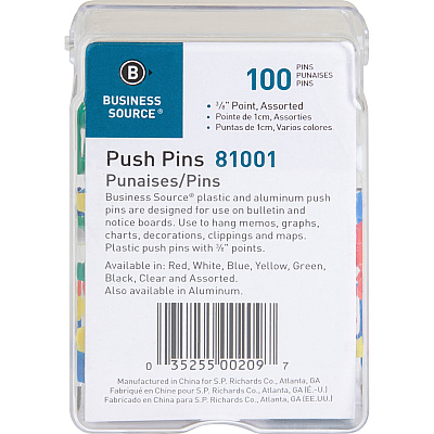 Business Source 1/2" Head Push Pins (BSN81001)
