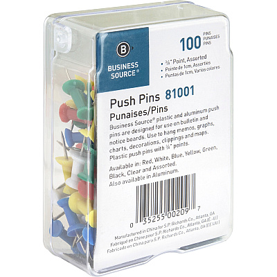 Business Source 1/2" Head Push Pins (BSN81001)