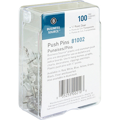Business Source 1/2" Head Push Pins (BSN81002)