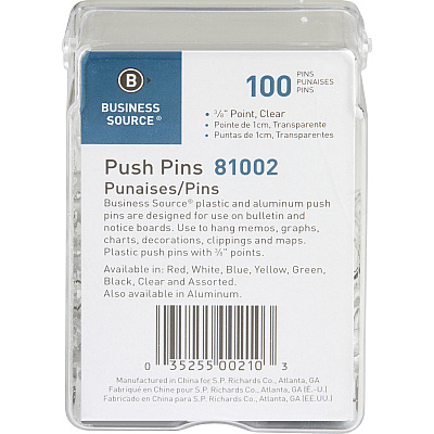 Business Source 1/2" Head Push Pins (BSN81002)