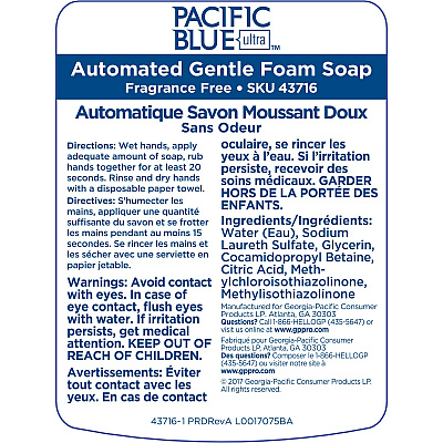 Pacific Blue Ultra Automated Touchless Gentle Foam Hand Soap Dispenser Refills (GPC43716)