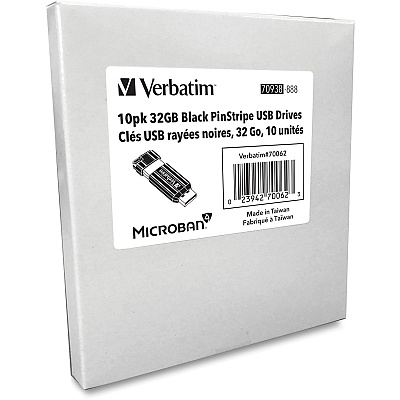 Verbatim 32GB PinStripe USB Flash Drive - Business 10pk - Black (VER70062)