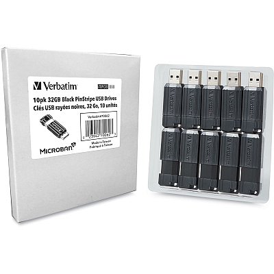 Verbatim 32GB PinStripe USB Flash Drive - Business 10pk - Black (VER70062)