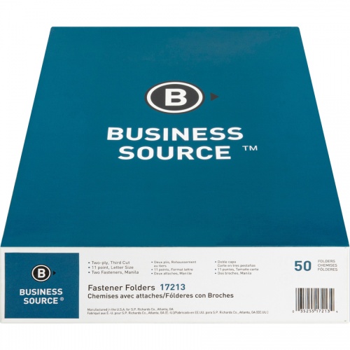 Business Source 1/3 Tab Cut Letter Recycled Fastener Folder (17213)