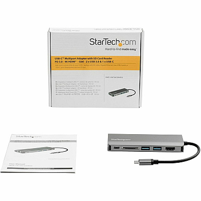 StarTech Usb C Multiport Adapter With Hdmi - 4k - Mac / Windows - Sd Card Reader - Usb C To Usb 3.0 Hub - 2x Usb-a Ports & 1x Usb-c Port - Power Delivery 3.0 (DKT30CSDHPD3)