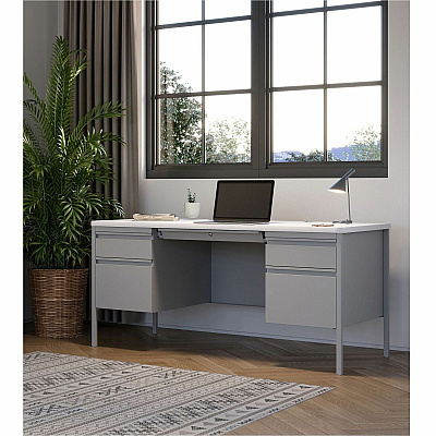 Lorell Fortress Series Mobile Double-Pedestal Teachers Desk (LLR66946)