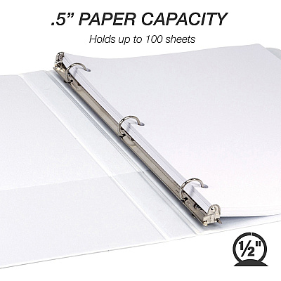 Samsill Economy 0.5 Inch 3 Ring Binder, Made in the USA, Round Ring Binder, Non-Stick Customizable Cover, White, 12 Pack (SAMI08517C)