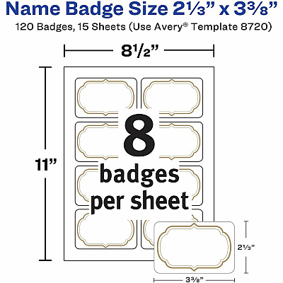Avery Self-Adhesive Removable Name Tag Labels with Gold Metallic Border (AVE8720)