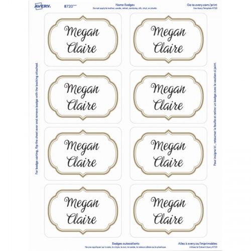 Avery Self-Adhesive Removable Name Tag Labels with Gold Metallic Border (8720)