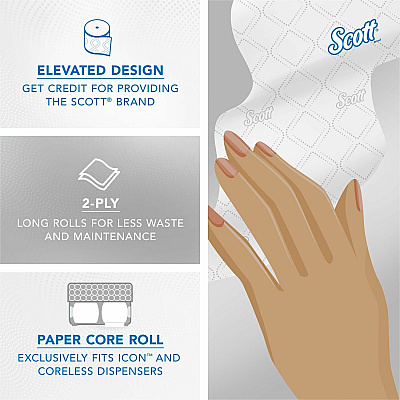 Scott Pro Paper Core High-Capacity Standard Roll Toilet Paper with Elevated Design (KCC47305)