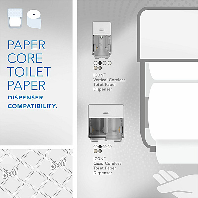 Scott Pro Paper Core High-Capacity Standard Roll Toilet Paper with Elevated Design (KCC47305)