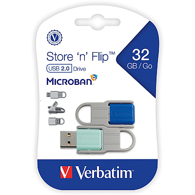 Verbatim 32GB Store 'n' Flip USB Flash Drive - 2pk - Blue, Mint (70061)