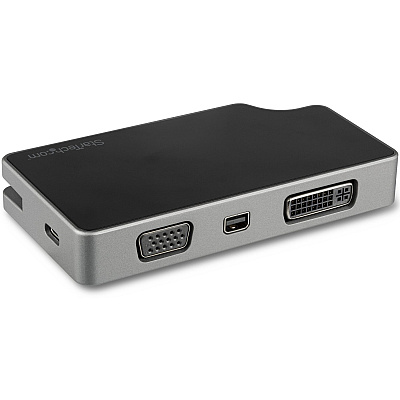 StarTech Usb-c Multiport Video Adapter - 4-in-1 - 95w Power Delivery - Space Gray - Usb-c To Vga Dvi Hdmi Or Mdp - Aluminum - 4k 60hz - Wrap-around Cable (CDPVDHMDPDP)