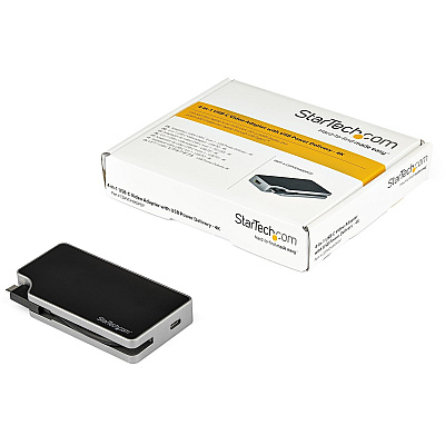 StarTech Usb-c Multiport Video Adapter - 4-in-1 - 95w Power Delivery - Space Gray - Usb-c To Vga Dvi Hdmi Or Mdp - Aluminum - 4k 60hz - Wrap-around Cable (CDPVDHMDPDP)