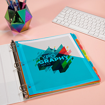 Avery Write & Erase 8-Tab Plastic Dividers, Pockets, Brights (AVE16103)