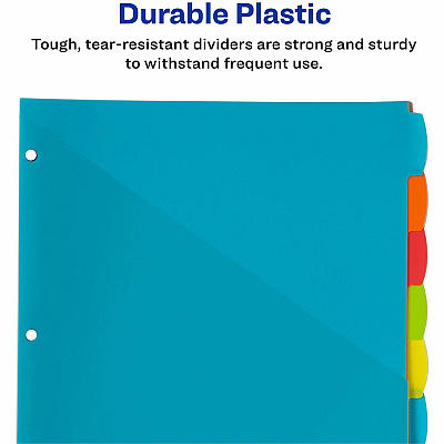 Avery Write & Erase 8-Tab Plastic Dividers, Pockets, Brights (AVE16103)