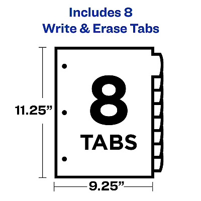 Avery Write & Erase 8-Tab Plastic Dividers, Pockets, Brights (AVE16103)